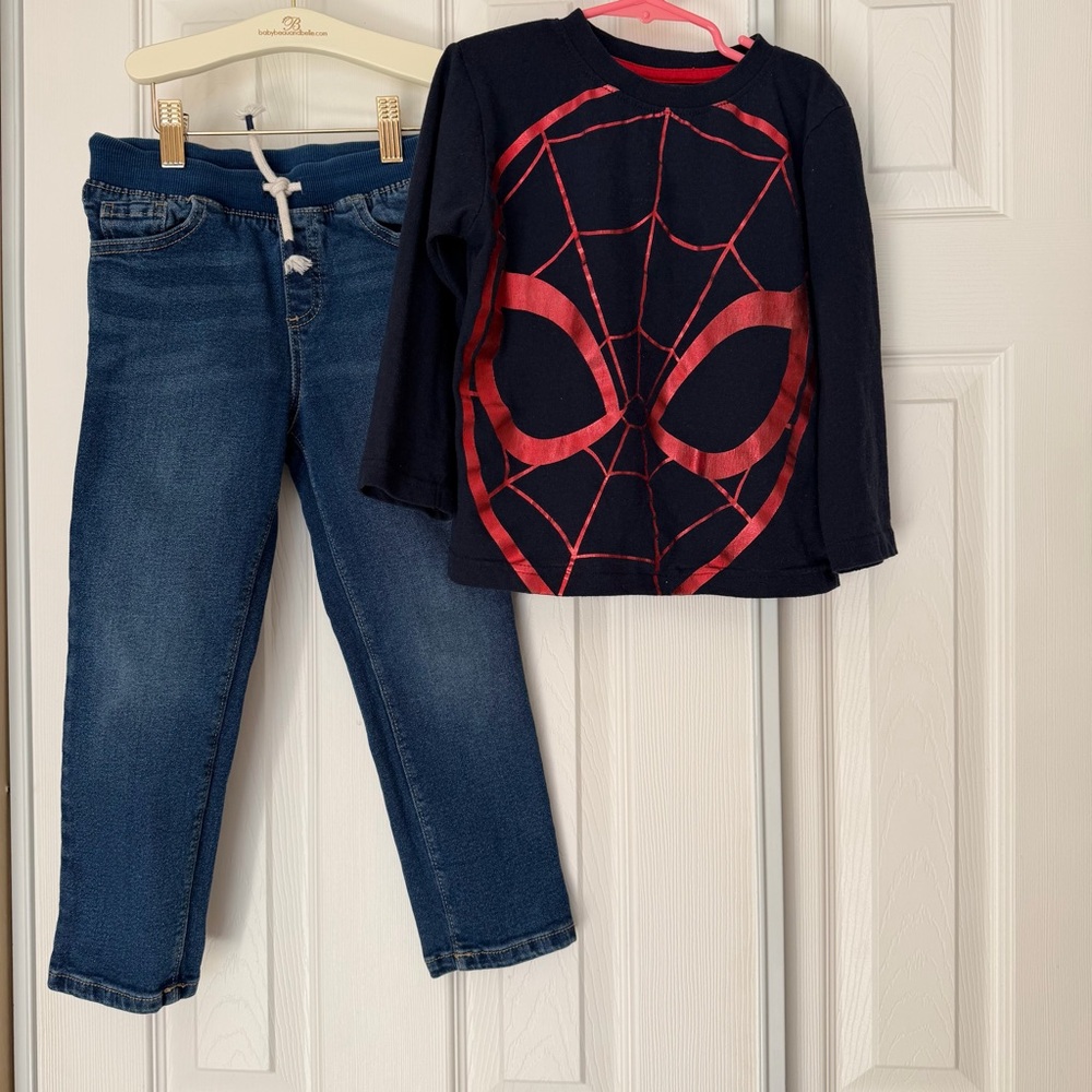 4/$25 Marvel 100% Cotton Spider-Man Blue Shirt Size 5 and Okie Dokie Jeans Size5